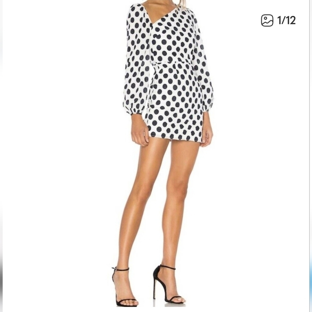 Lovers + Friends-Polka Dot Asymmetric "Andy" Mini Dress-Size XS